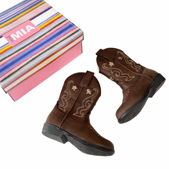 new Mia ☀︎ ︎Vegan Leather Cowboy Boots ☀︎︎ Cognac + Metallic Gold ☀︎ Toddler 5 - Picture 5 of 16